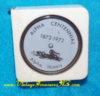 Image for Alpha Centennial 1872-1972 Alpha, Illinois Vintage Souvenir Tape Measure <b><span style='color:red'>*****1st CLASS SHIPPING INCLUDED – DOMESTIC ORDERS ONLY!*****</span></b><span style='color:purple'>